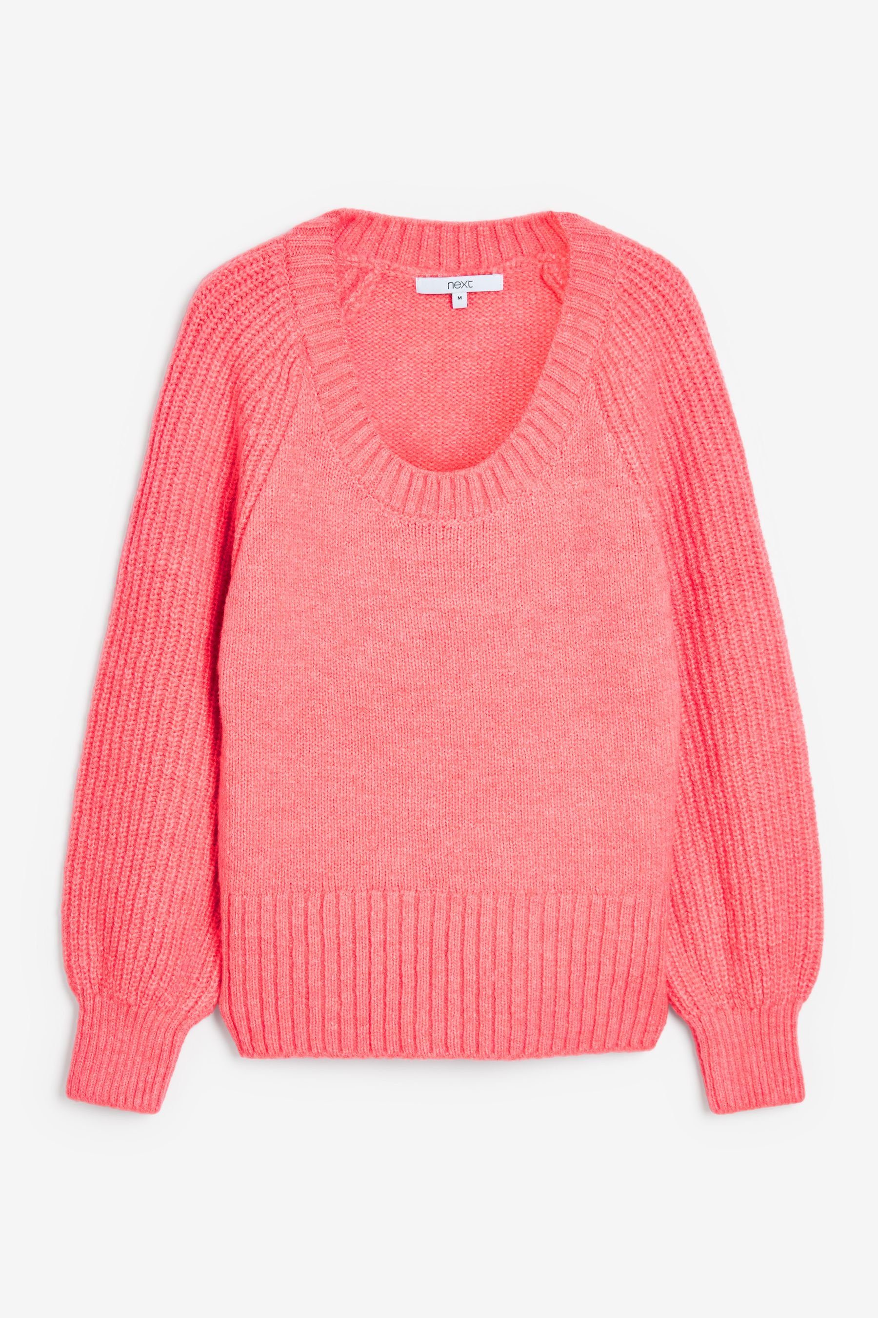 Gerippter Coral (1-tlg) abgerundetem Strickpullover Pink V-Ausschnitt mit Next Pullover