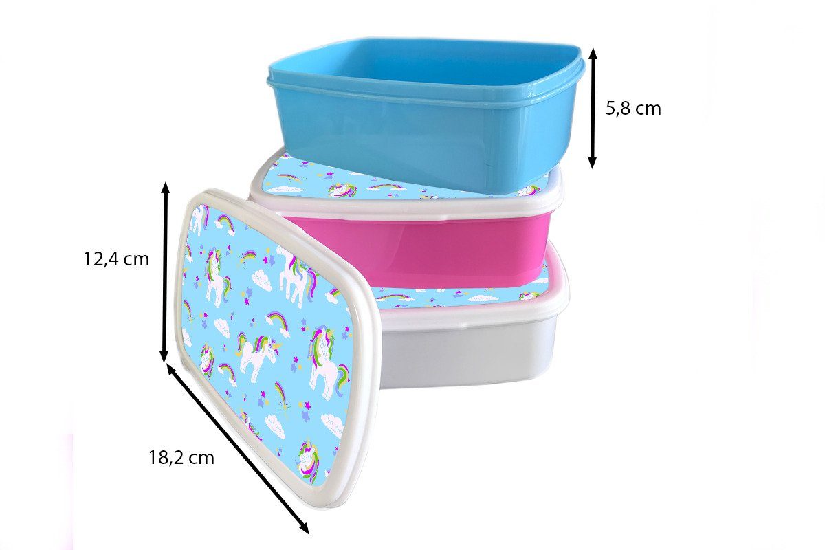 - Einhorn für Kind, Lunchbox und MuchoWow Kunststoff, (2-tlg), Erwachsene, Mädchen Muster weiß Brotdose, Kinder und - Brotbox Jungs Regenbogen für -