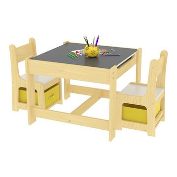 en.casa Kinderschreibtisch, Irixoa Kindertisch-Set mit 2 Stühlen Dunkelgrau / Natur