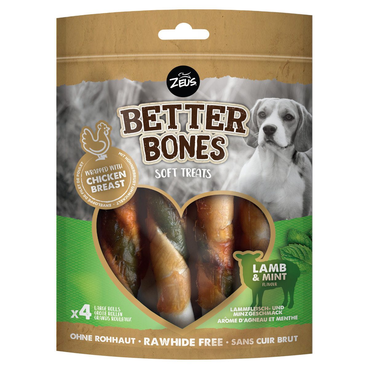 Zeus BetterBones Rolls mit Lamm & Minze - 4er Pack, für: Hund