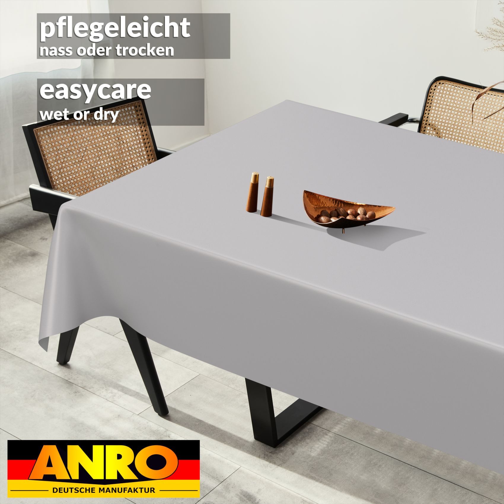 ANRO Tischdecke abwaschbar Wachstuch-Tischdecke Gartentischdecke (Einzelstück 1-tlg), wasserabweisend Einfarbig Hellgrau Breite 140cm