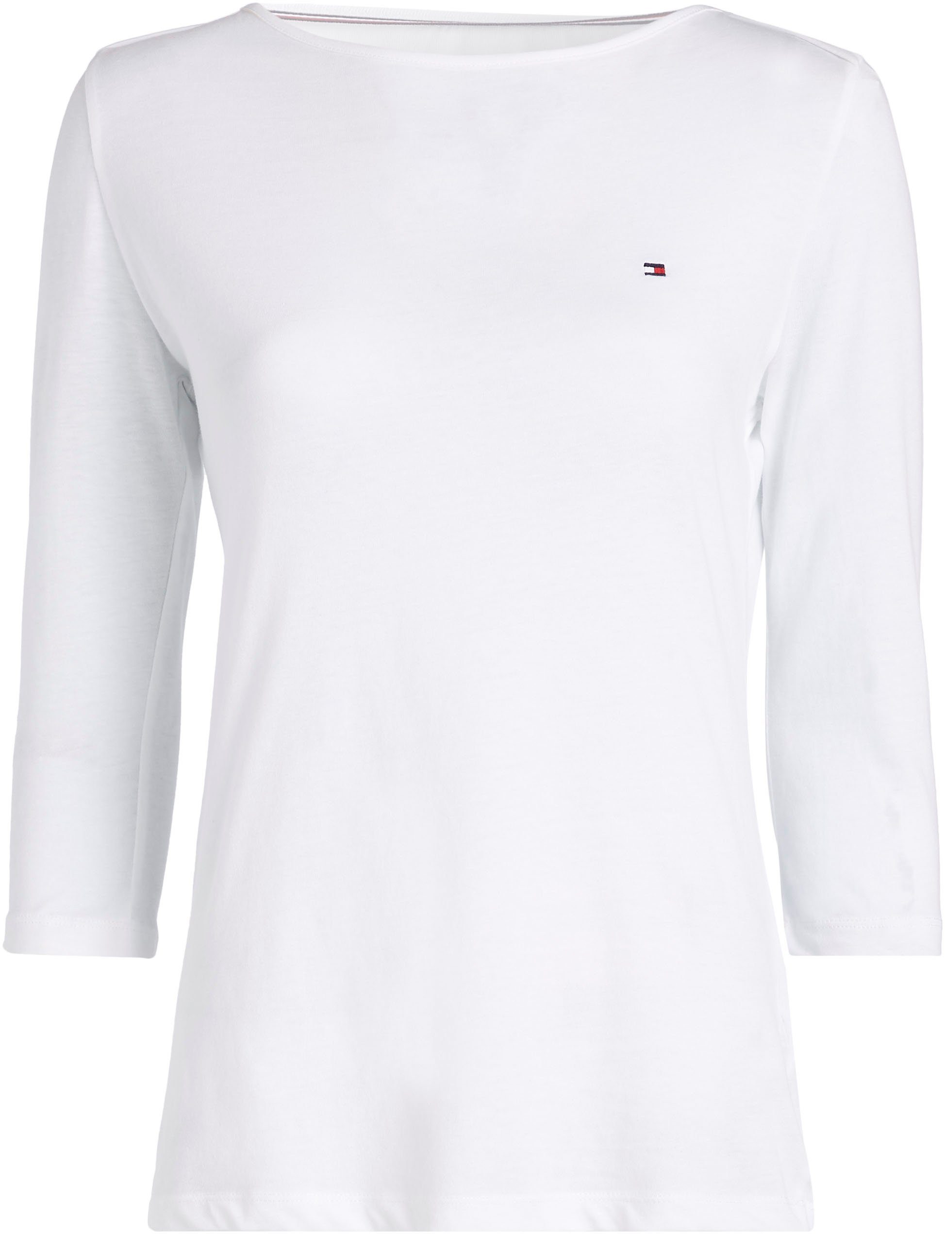 Tommy Hilfiger 3/4-Arm-Shirt mit ORG weiß TOP SLIM 3/4 Tommy-Hilfiger-Logostickerei BOAT-NK CO SLV