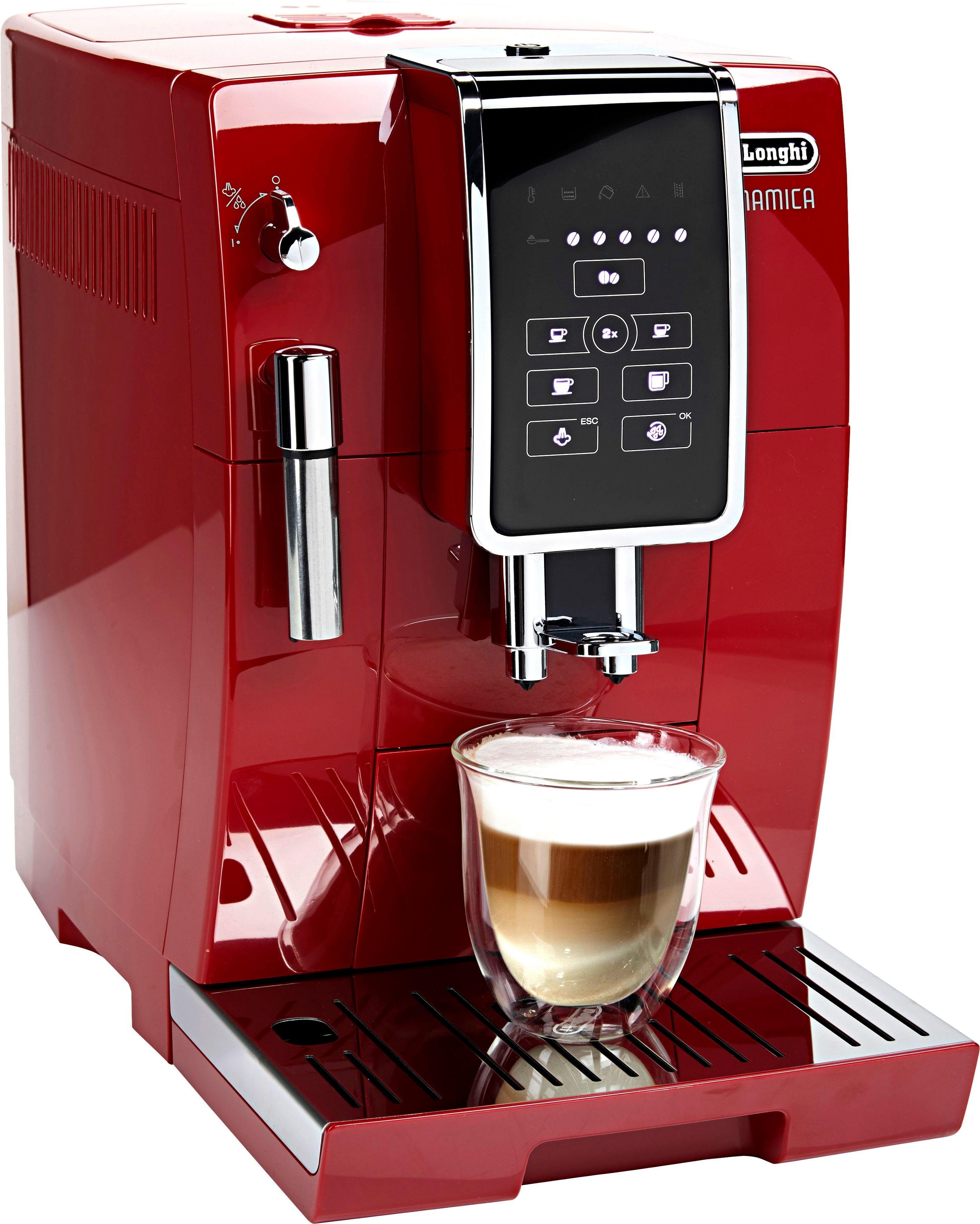 De'Longhi Kaffeevollautomat Dinamica ECAM 358.15.R, Sensor-Bedienfeld, Milchaufschäumdüse, 300 g Bohnenbehälter, automatische Reinigung