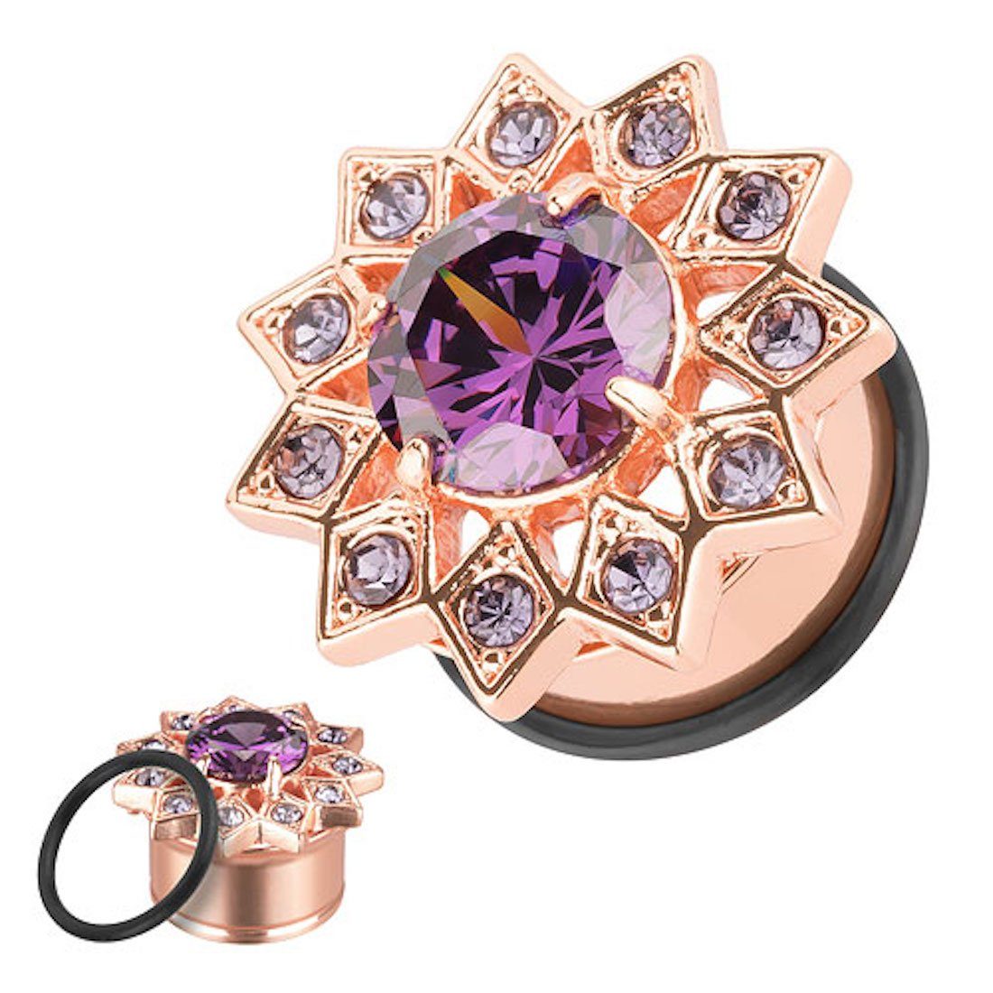 Plug Piercing Stern mit Kristall Rosegold IP