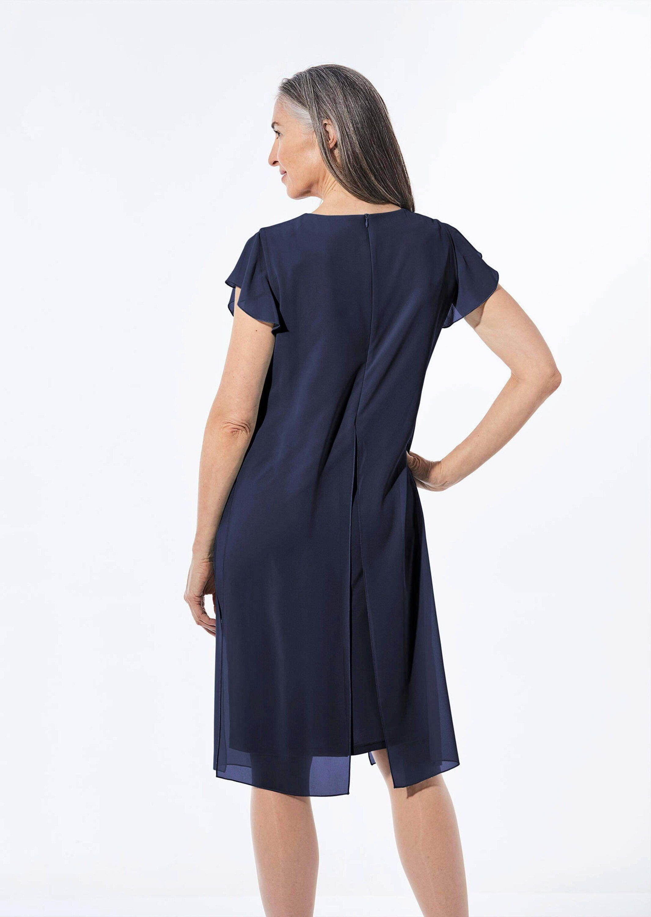 GOLDNER Abendkleid Etuikleid mit Chiffonüberwurf Doppellagiges Festkleid mit Reißverschluss, Kurzarm und Knielänge