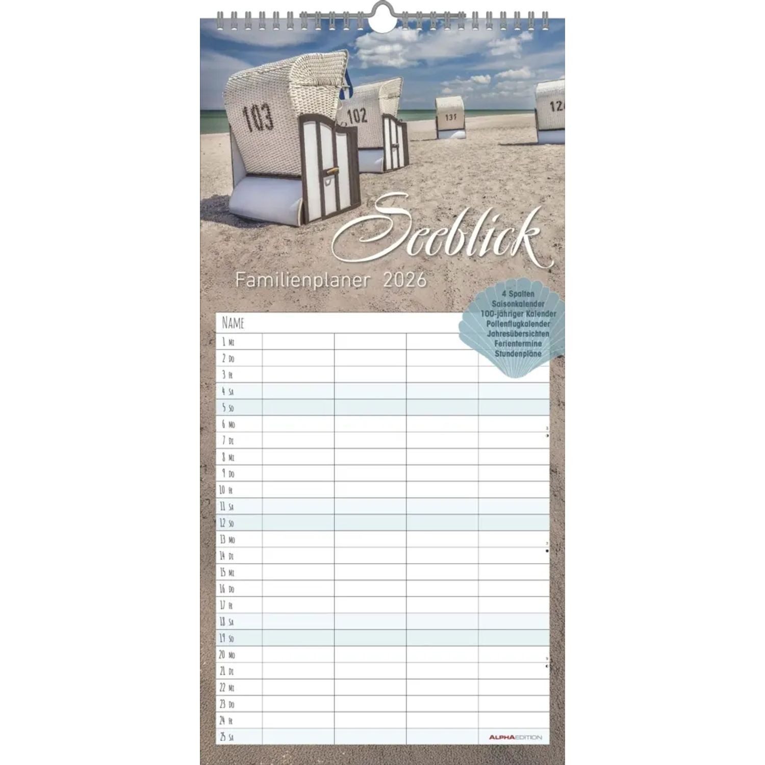 Alpha Edition Wandkalender Alpha Edition - Familienplaner Seeblick 2026 - Familienkalender...