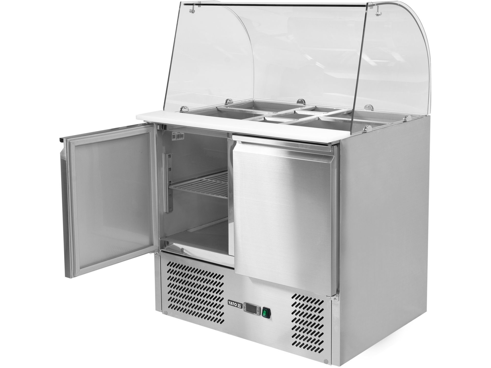 Yato Arbeitstisch Kühltisch mit Glasaufsatz für GN-Behälter 170W, 240L, 900x700x850mm (PE, PE)