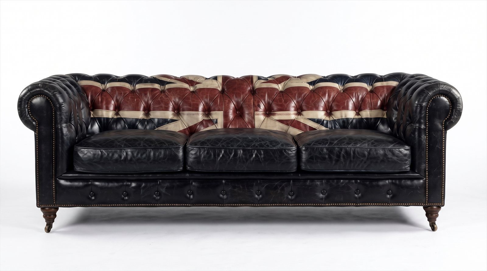 JVmoebel Chesterfield-Sofa Chesterfield 3-Sitzer Sofa Union Jack British Vintage Antikschwarz, 1 Teile, Britische Flagge Design