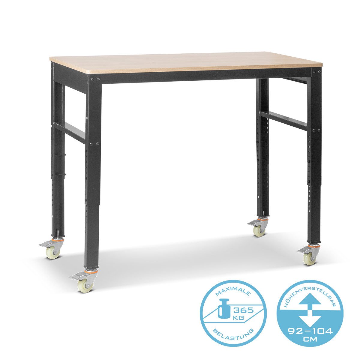 STAHLWERK Werkbank Werkbank mit Rollen/ 120 x 60 cm/ Höhenverstellbar, (Packung, 1-tlg), B/T/H: 120x60x104