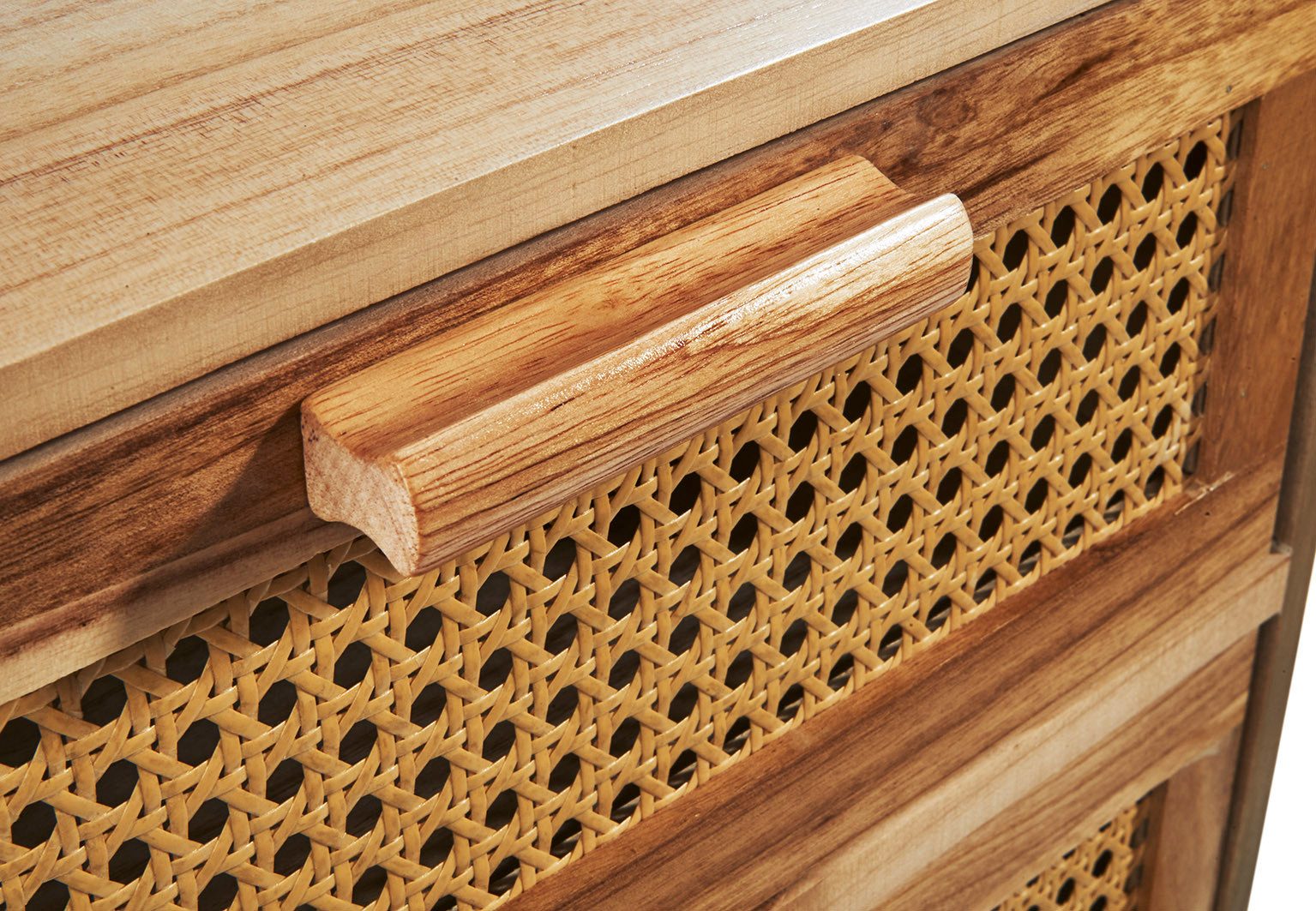 Kobolo Regal Kommode mit Wiener Geflecht Nachttisch Holz, Holzregal Wohnzimmer, 3 Schubladen – Bild 4 von 5