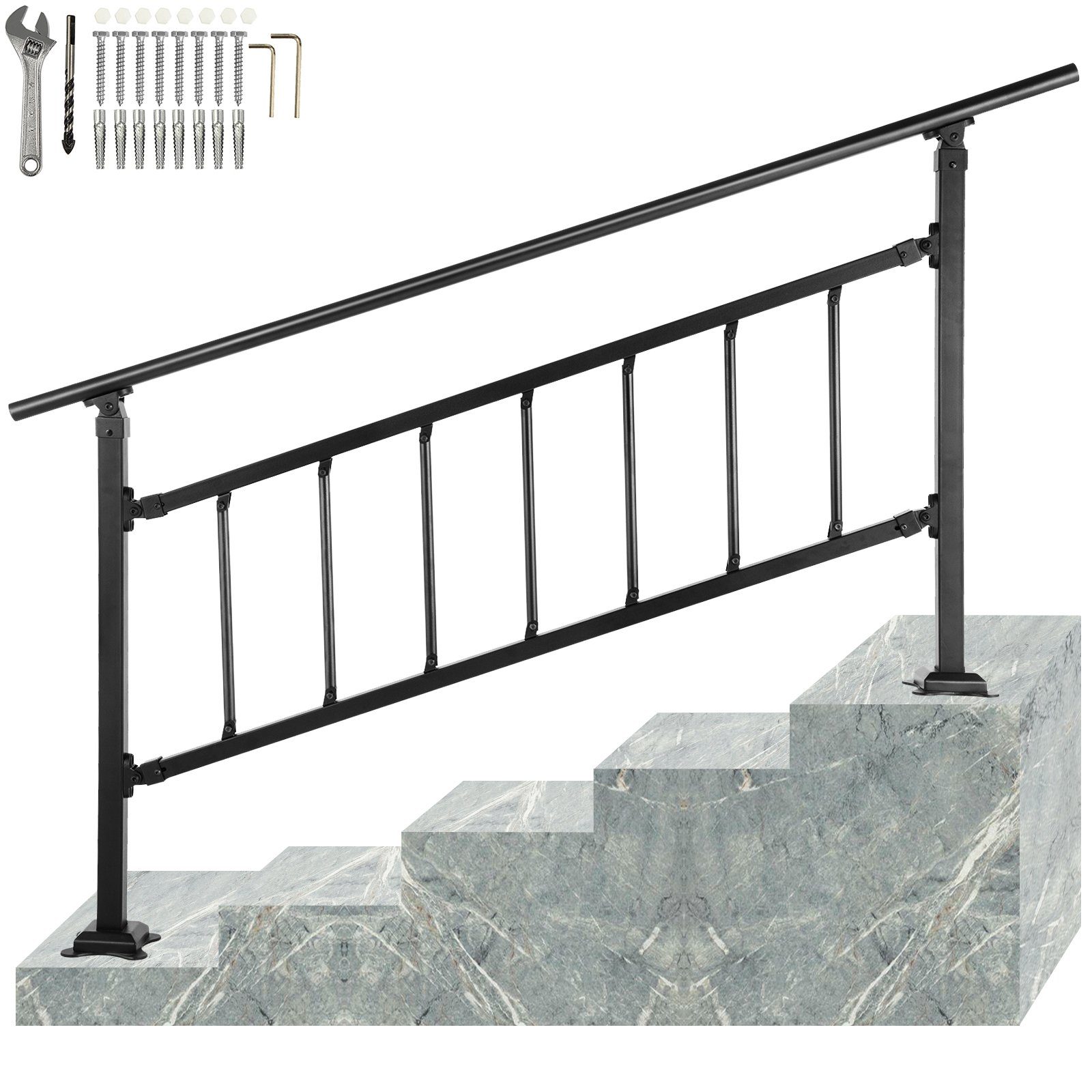 VEVOR Handlauf Handlauf Quadratisch 172,5x83,5cm Treppengeländer für 1-4 Stufen, 172.5 cm Gesamtlänge