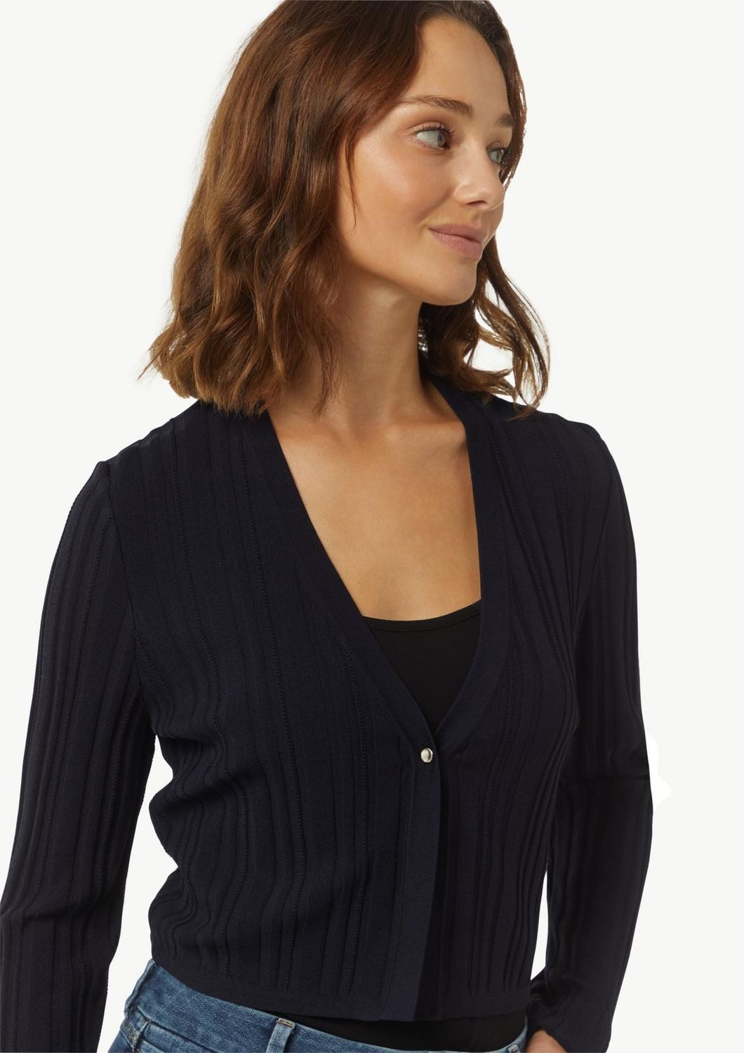 Comma Strickjacke Strickjacke (1-tlg) verkürzte Rippstrickjacke, günstig online kaufen