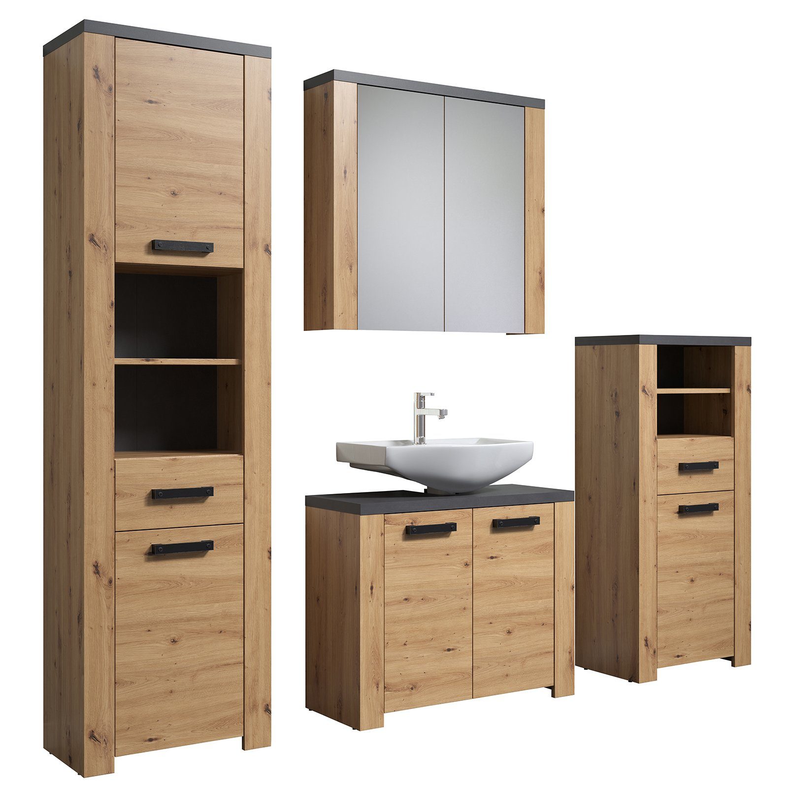 trendteam Badmöbel-Set, Badezimmermöbel Spiegelschrank Hochschrank Midischr günstig online kaufen