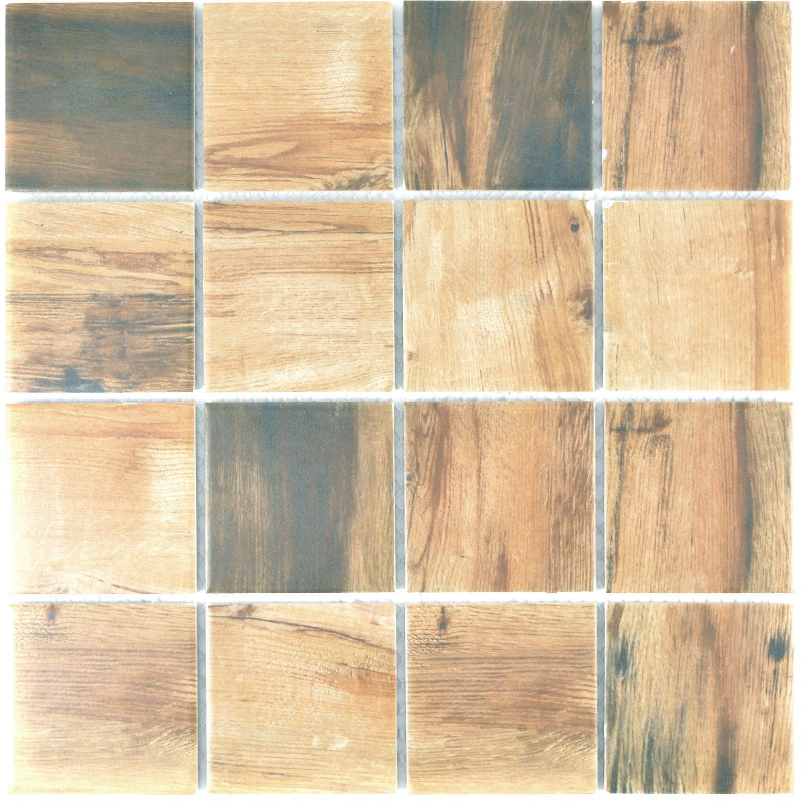 Mosafil Mosaikfliesen Keramik Holzoptik Mosaikfliesen Norfolk, Keramik 30.600x30.600, braun, Verlegefertig auf ein Netz geklebt - Frostsicher - Wasserfest