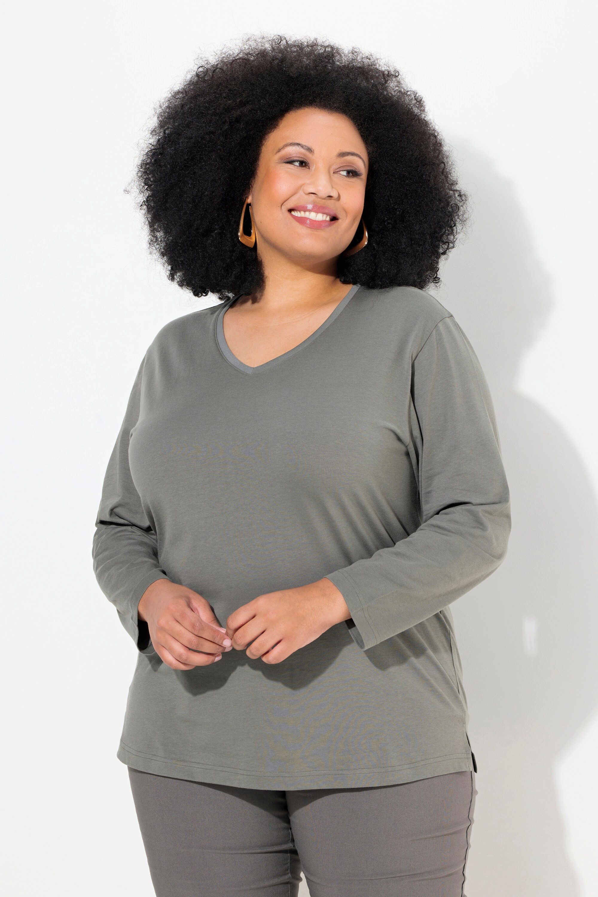Ulla Popken T-Shirt Shirt V-Ausschnitt Relaxed günstig online kaufen