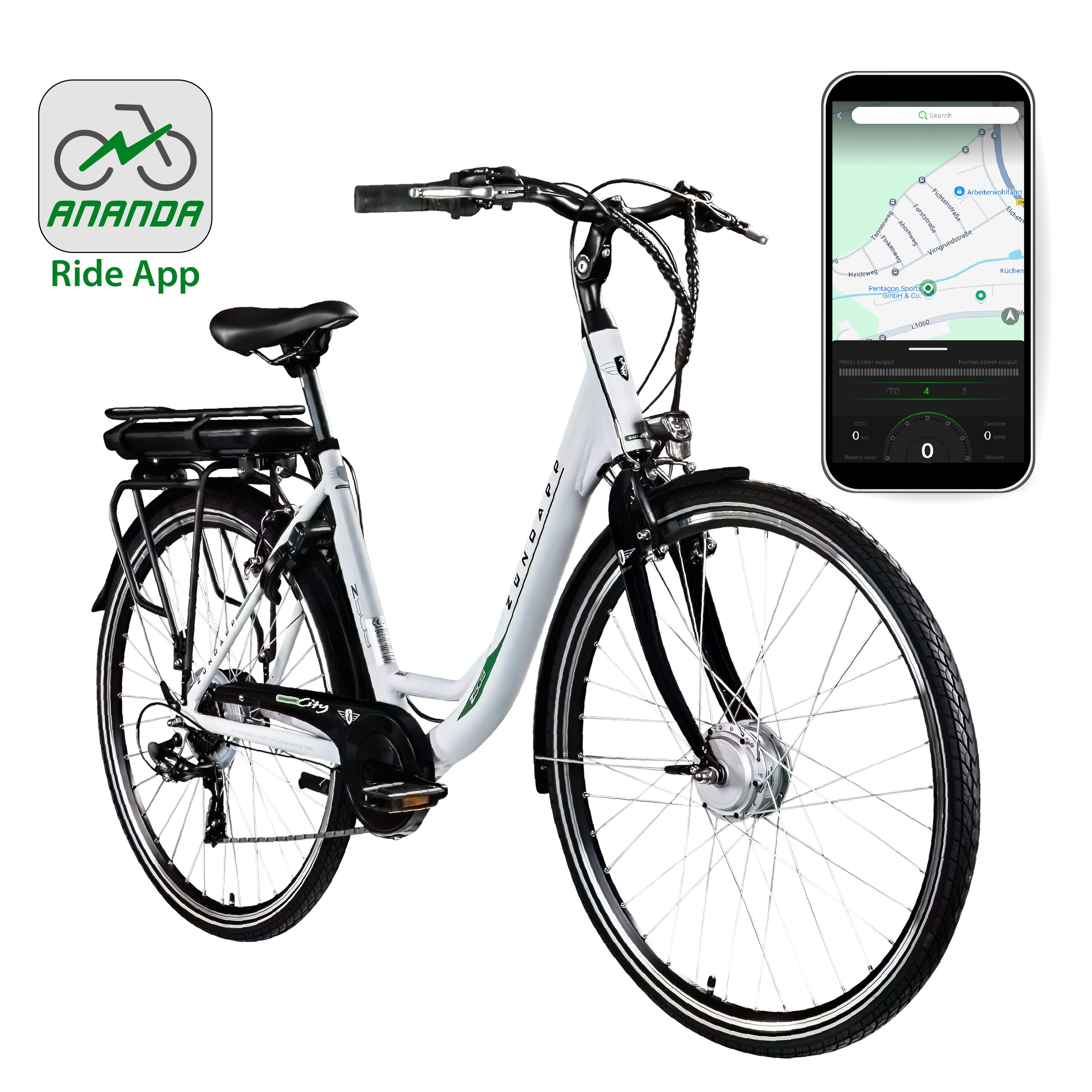 Zündapp E-Bike Cityrad Z503, 7 Gang Shimano Tourney RD-TY21 Schaltwerk, Kettenschaltung, Frontmotor, 536 Wh, Pedelec, Elektrofahrrad für Damen u. Herren