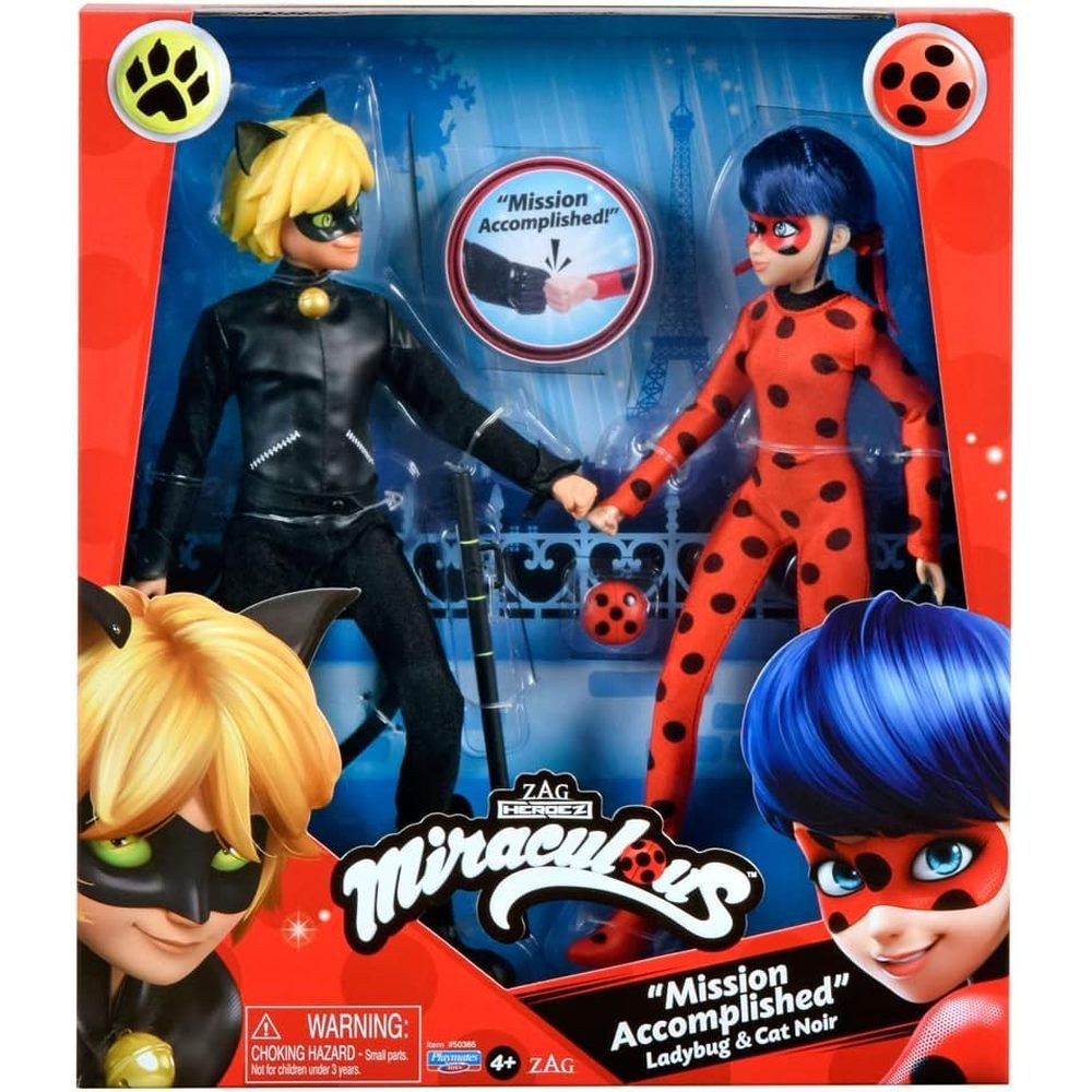 Bandai Anziehpuppe Puppen Miraculous Ladybug und Cat Noir 26cm