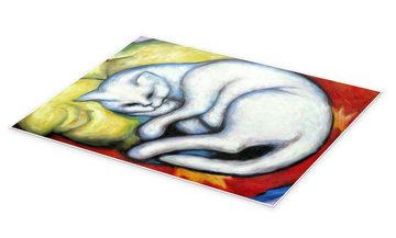 Posterlounge Poster Franz Marc, Die weiße Katze (Kater auf gelbem Kissen), Wohnzimmer Malerei