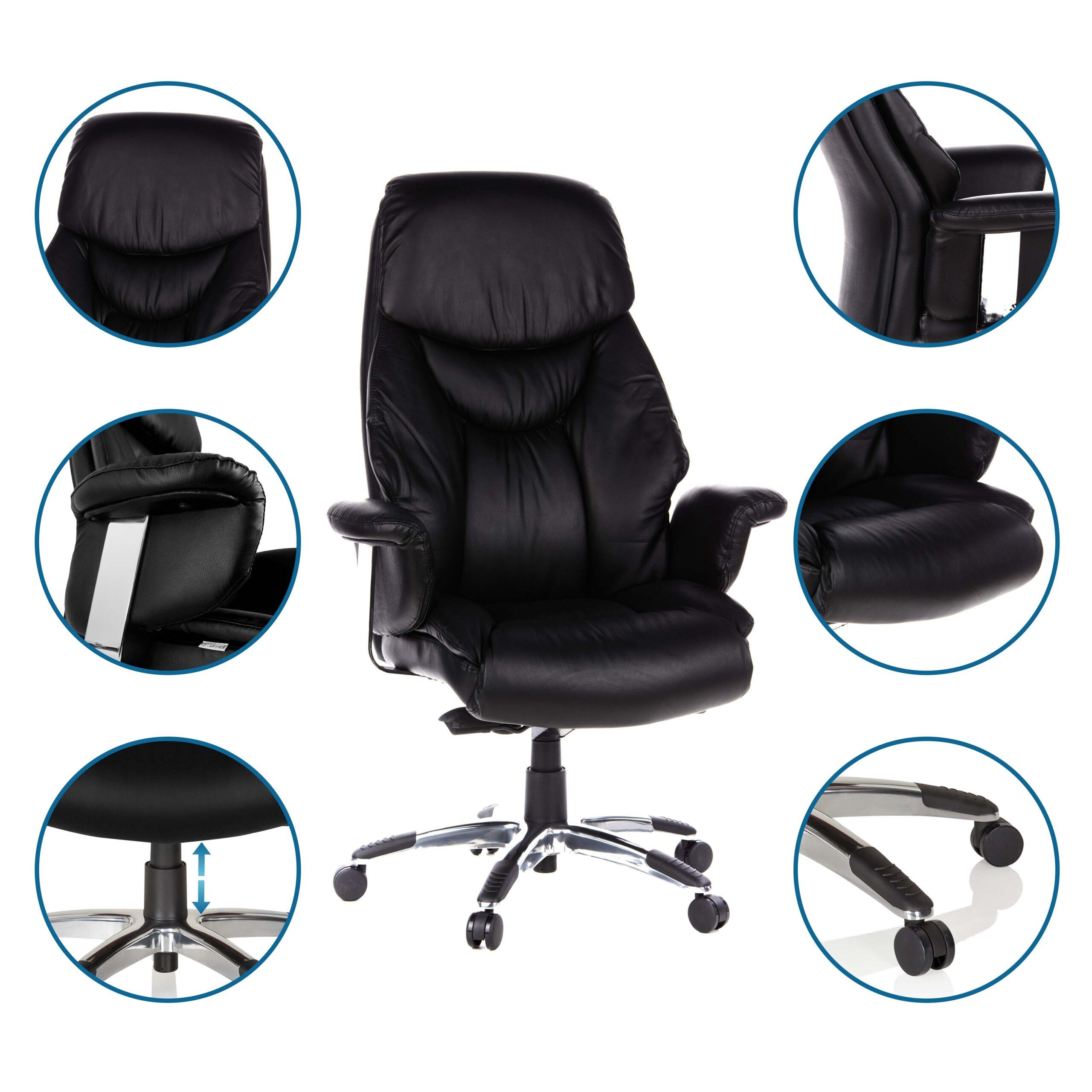 hjh OFFICE Drehstuhl Luxus Chefsessel Prado Leder mit Armlehnen (1 St), Profi Bürostuhl Schreibtischstuhl ergonomisch