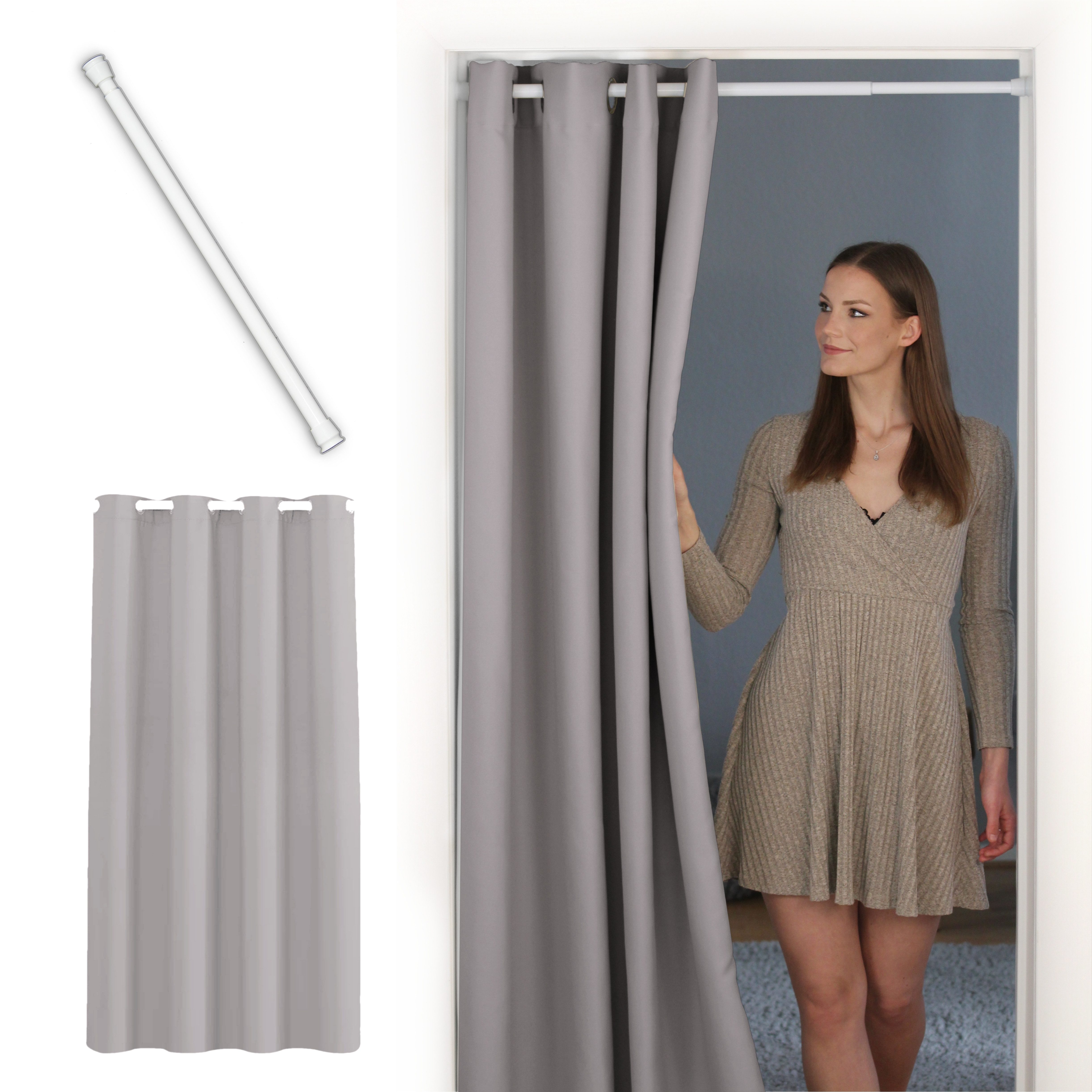 tinycurtains Türvorhang mit Stange weiß, Hellgrau (Moonlight), Gr. 150 cm x 195 cm