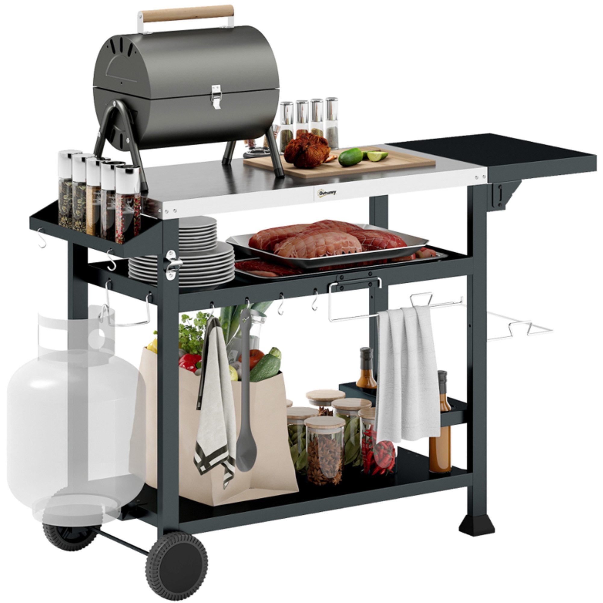 Gamingtisch Servierwagen, BBQ Grilltisch, Grill Beistelltisch, Outdoor Rollwagen