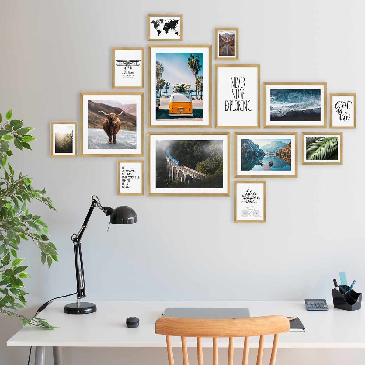 PHOTOLINI 10x15 cm Modern Schmal Bilderrahmen 30x40 bis Set Gold 14er