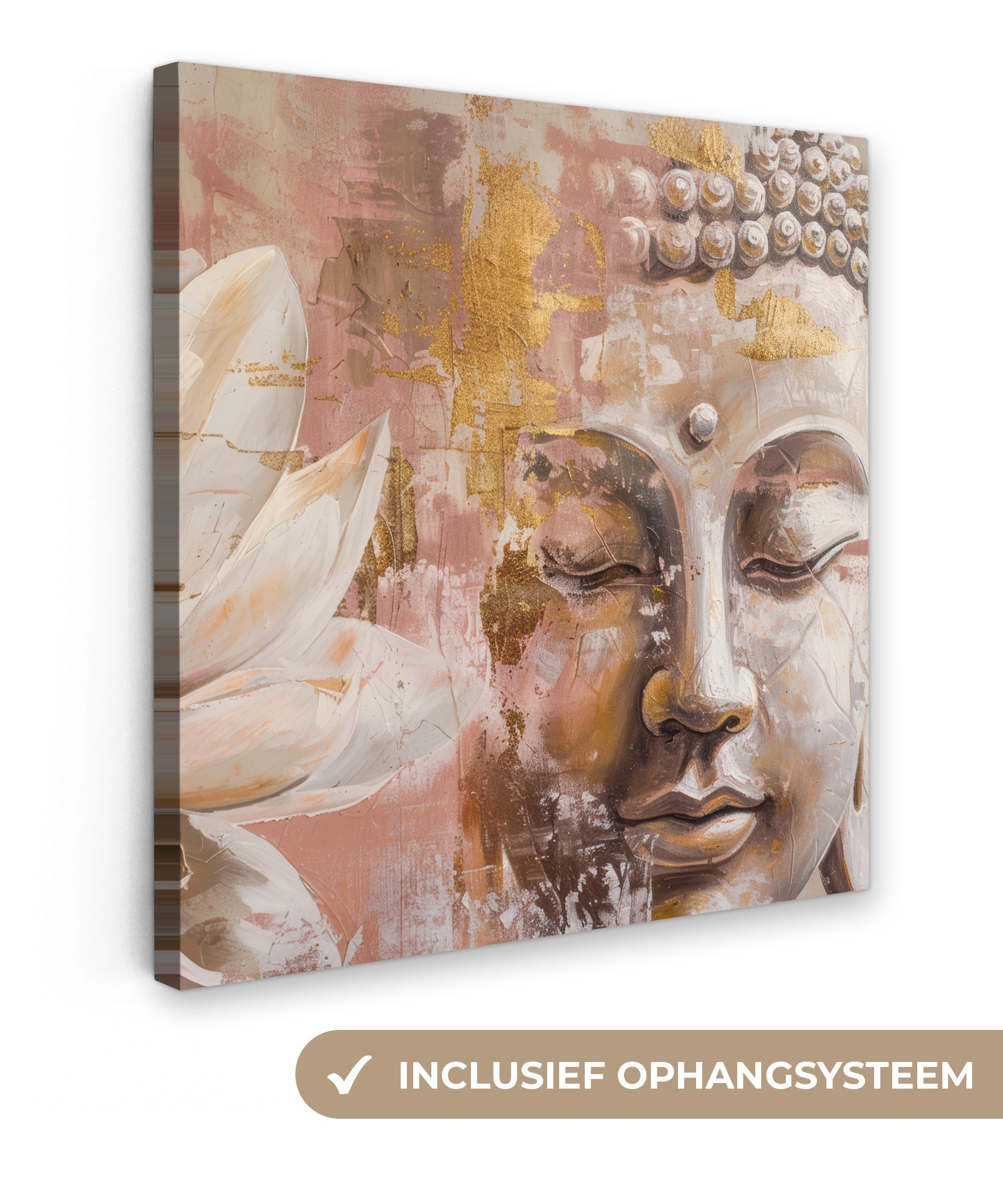 OneMillionCanvasses® Leinwandbild Buddha - Blume - Gold - Rosa - Abstrakt, Fotodruck (1 St), Wandbild, Deko Schlafzimmer Wohnzimmer Flur 20x20 cm