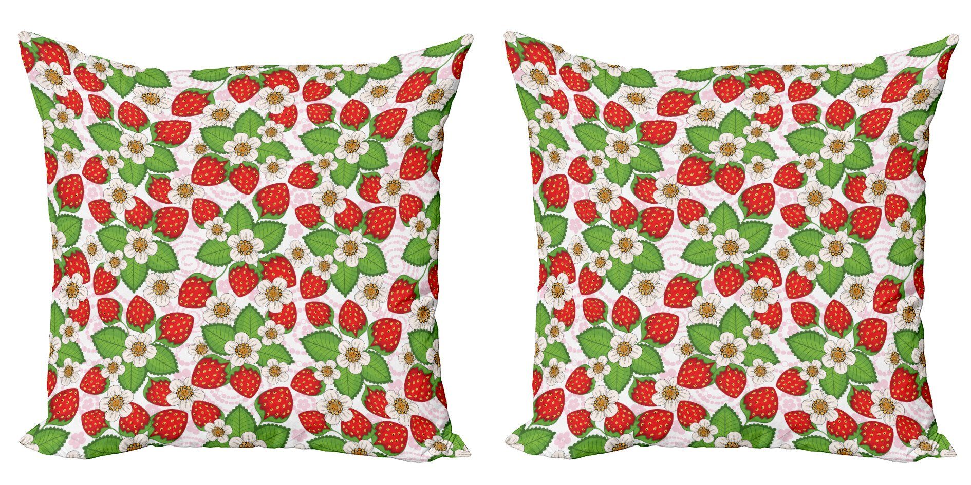 Kissenbezüge Modern Accent Doppelseitiger Digitaldruck, Abakuhaus (2 Stück), Frühling Floral Strawberry Szene