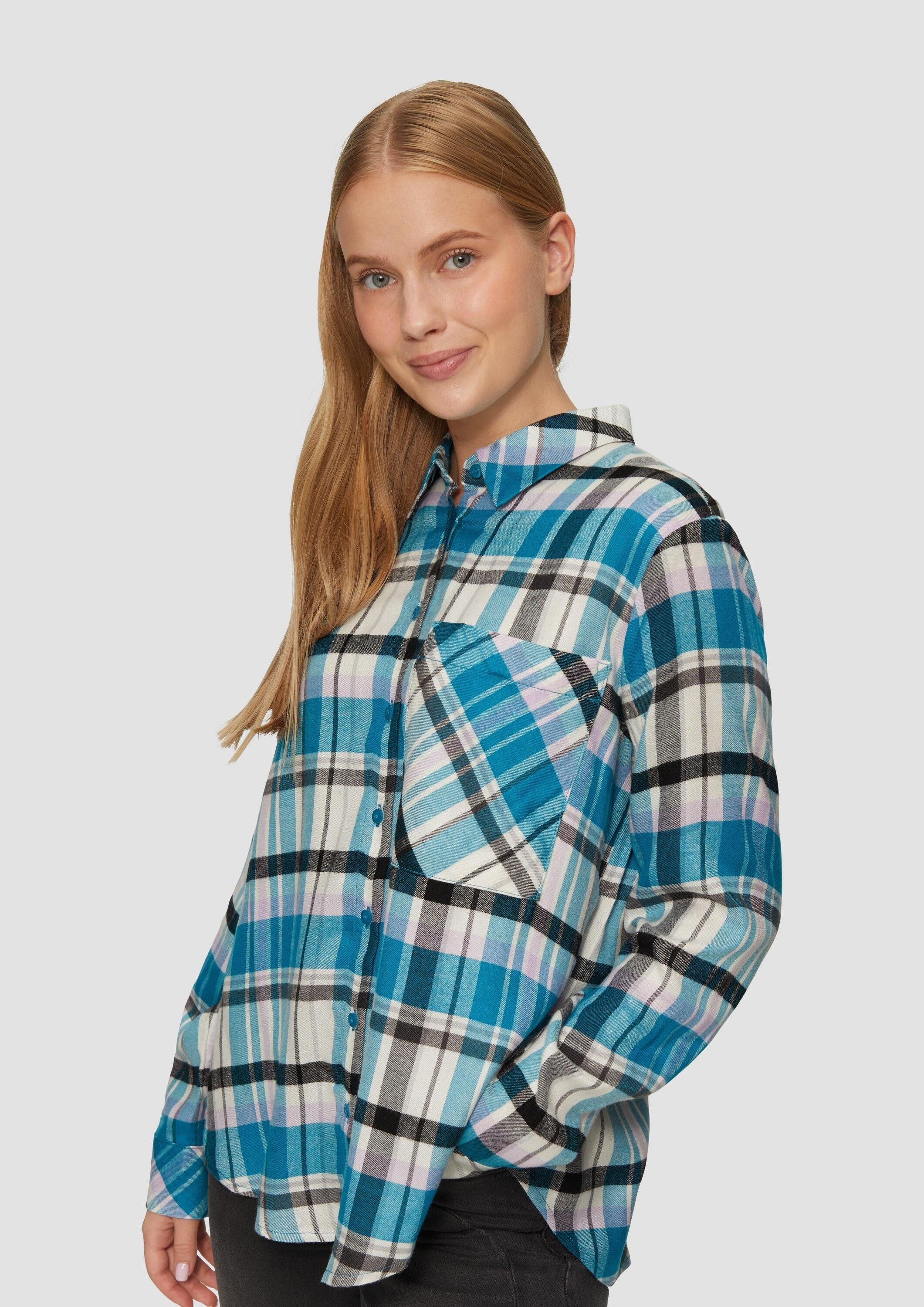 s.Oliver Langarmbluse Bluse Karierte Hemdbluse aus Viskosemix