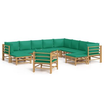 furnicato Garten-Essgruppe 12-tlg. Garten-Lounge-Set mit Grünen Kissen Bambus