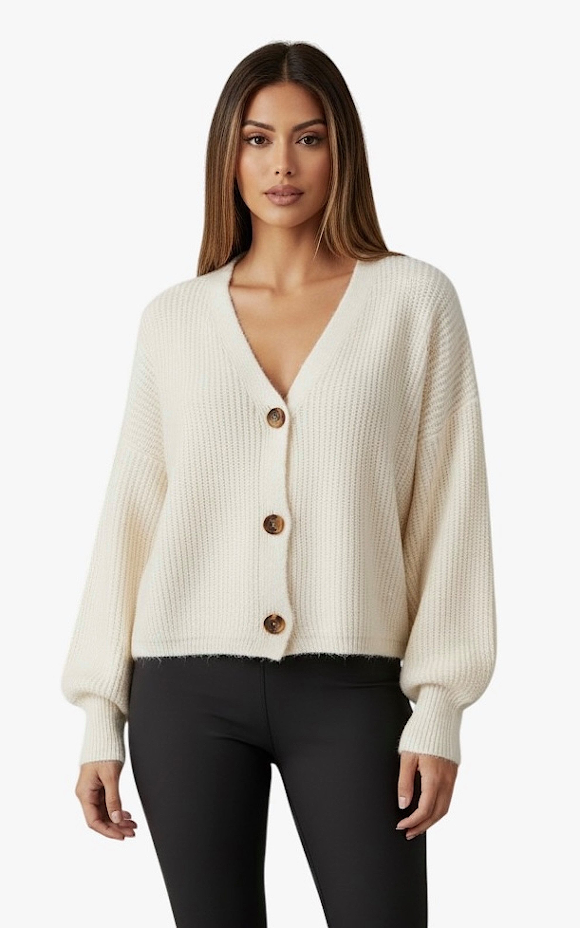 Worldclassca Cardigan WORLDCLASSCA Cardigan Oversize V-Neck Button Strickjacke Ballonärmeln Neue Kollektion - Stilvolle und gemütliche Strickmode für Damen