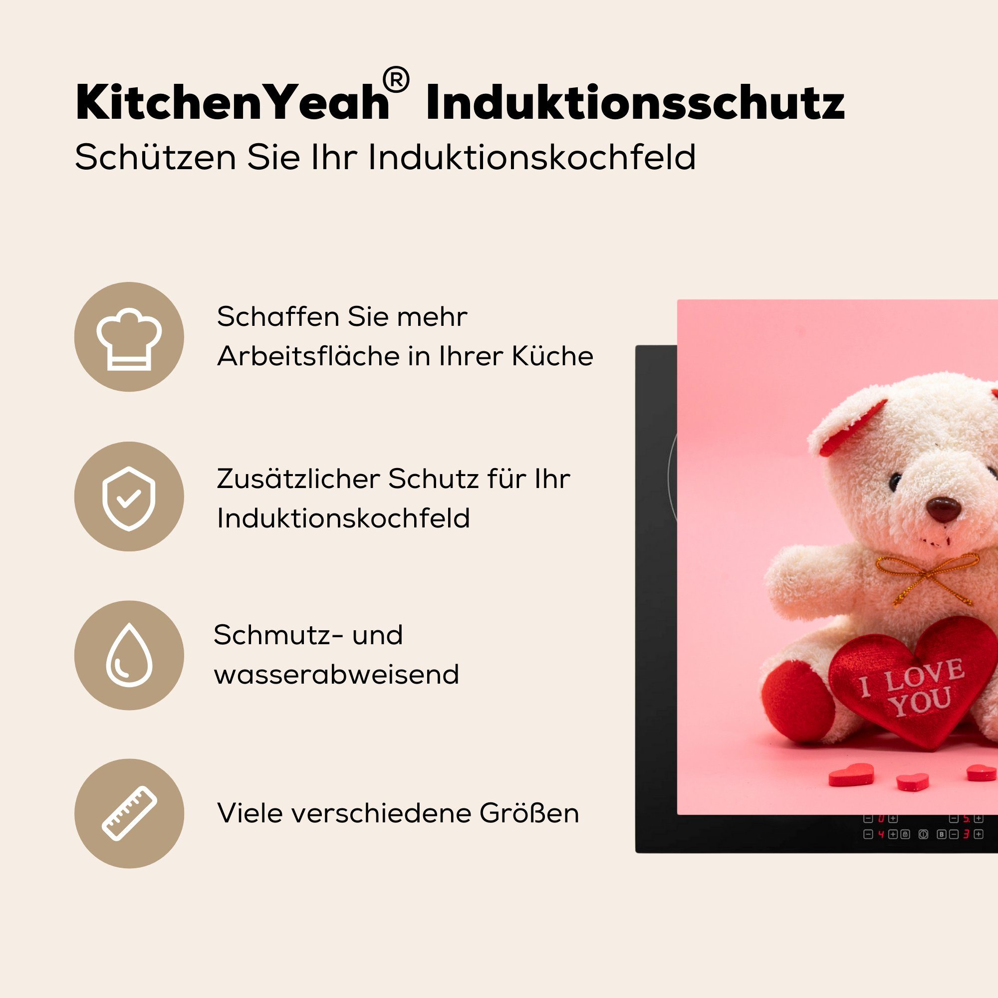 cm, für 81x52 Induktionskochfeld küche, Schutz tlg), die Valentins-Teddybär, Herdblende-/Abdeckplatte (1 Vinyl, Ceranfeldabdeckung MuchoWow