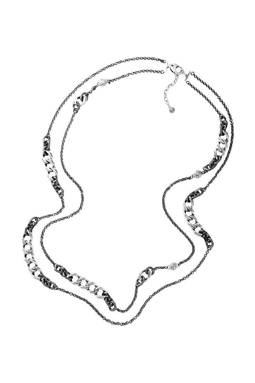 DKNY Collier Damen, aus Edelstahl, Erbs- und Panzerkette, Schwarz, 70cm lang, Karabiner