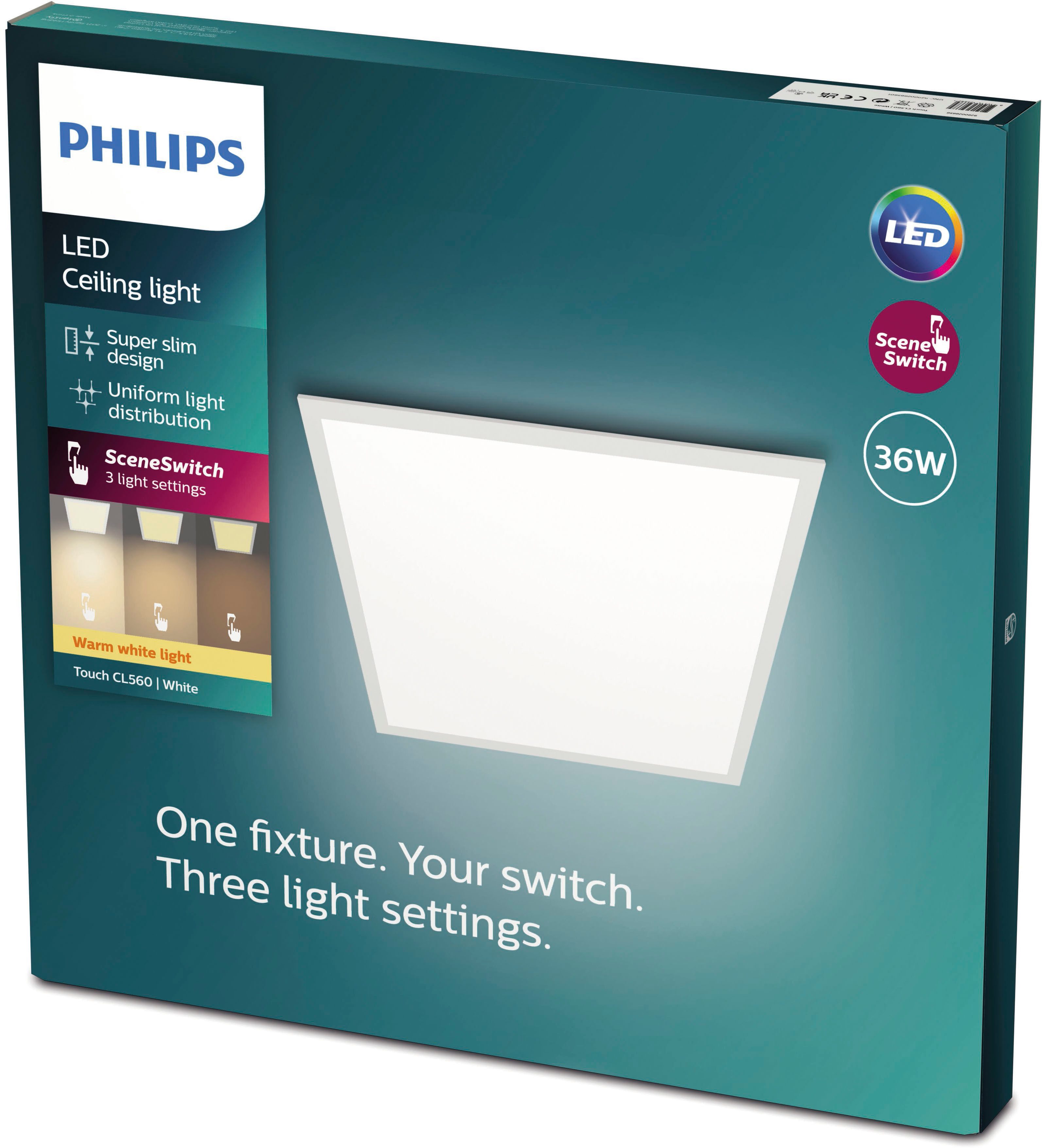 Philips LED Deckenleuchte Touch Deckenleuchte SceneSwitch eckig 36W 2700K, Dimmfunktion, Memoryfunktion, dimmbar über Fernbedienung, mehrere Helligkeitsstufen, LED fest integriert, Warmweiß