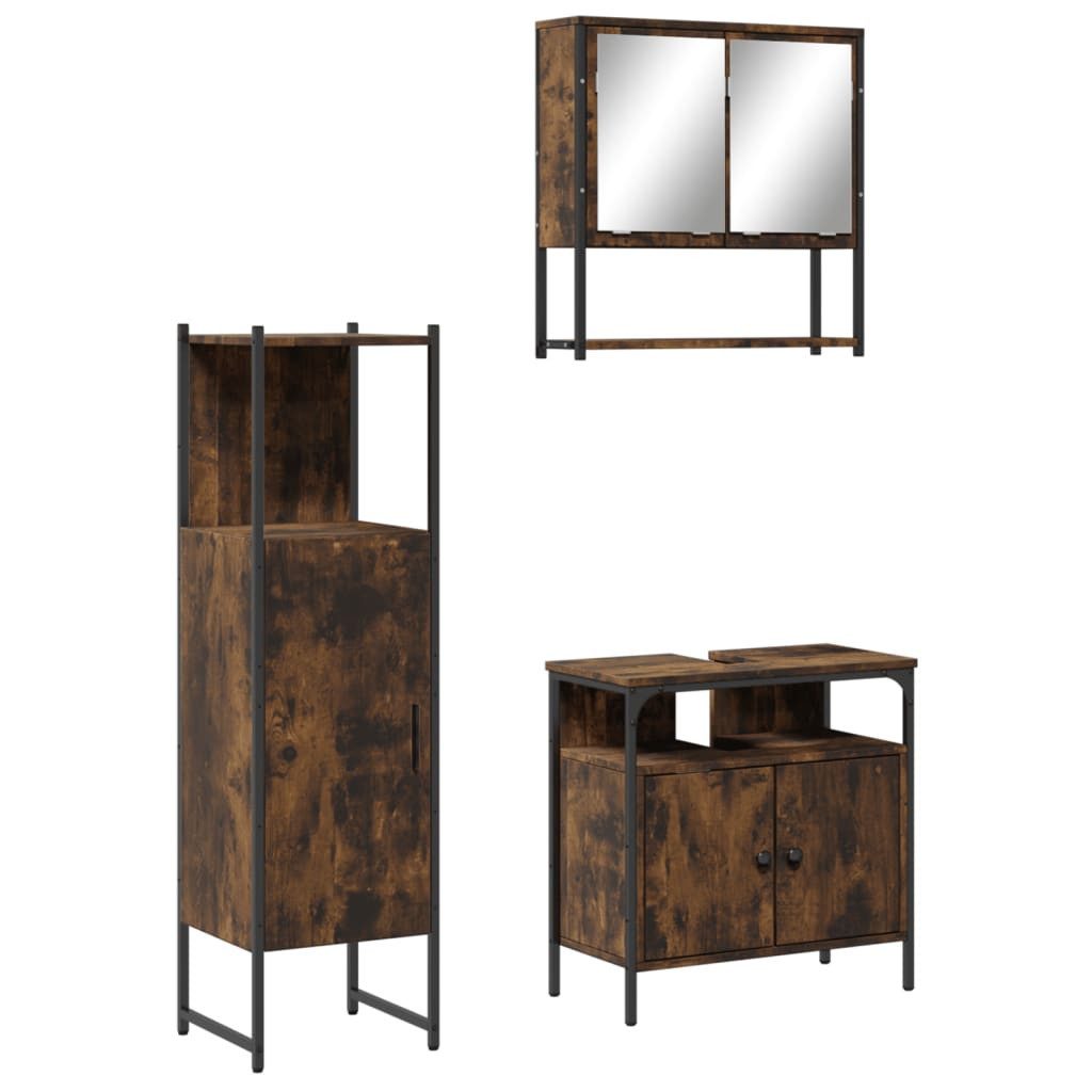 vidaXL Badezimmer-Set 3-tlg. Badmöbel-Set Räuchereiche Holzwerkstoff, günstig online kaufen