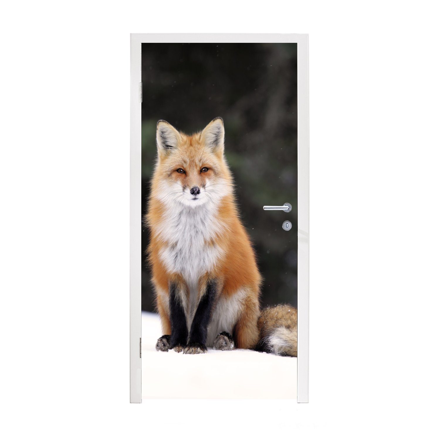 MuchoWow Türtapete Fuchs - Schnee - Rot, Matt, bedruckt, (1 St), Fototapete für Tür, Türaufkleber, 75x205 cm