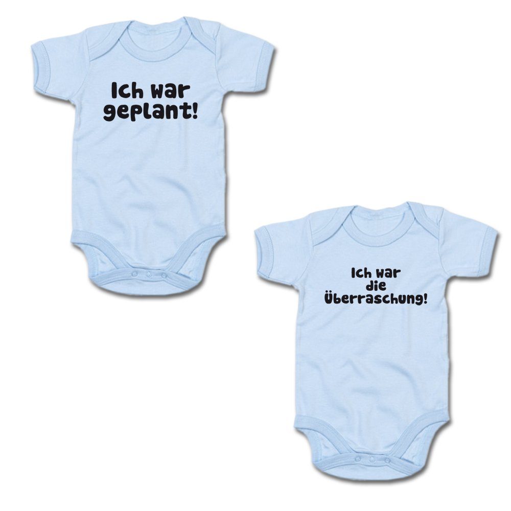 G-graphics Kurzarmbody Ich war geplant! & Ich war die Überraschung! (Zwillingsset / Twinset, 2-tlg., Baby-Body-Set) für Zwillinge / Twins mit Sprüchen
