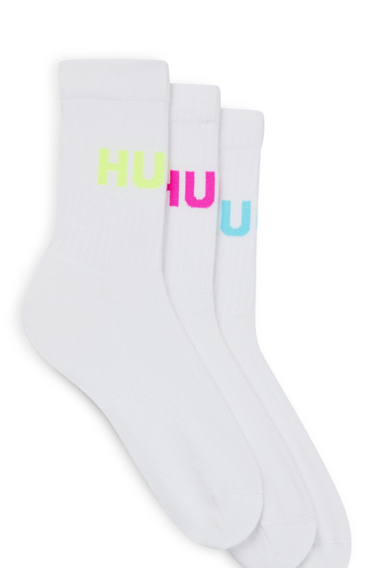 HUGO Freizeitsocken 3P QS NEON LOGO CC (Packung, 3-Paar, 3er) mit kontrastfarbenen HUGO Schriftzug