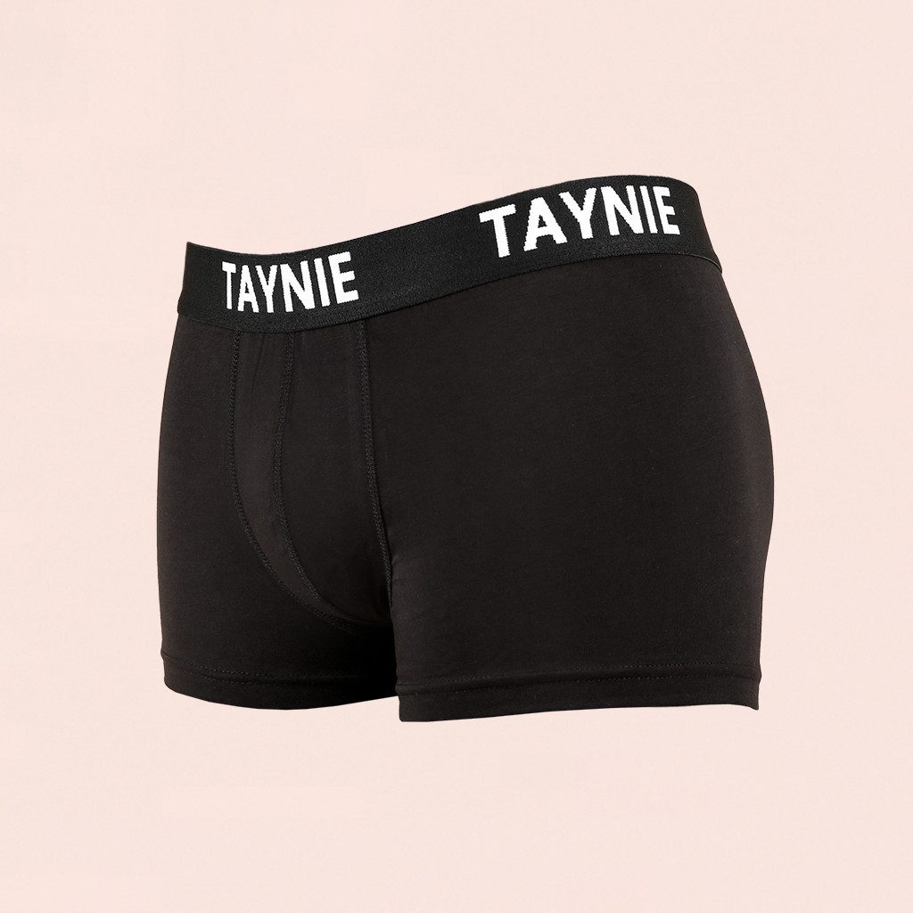 Taynie Retro Boxer schwarz/weiß - Herren Boxershorts aus Bio-Baumwolle sportlich (2er-Pack) Logo auf elastischem Bund