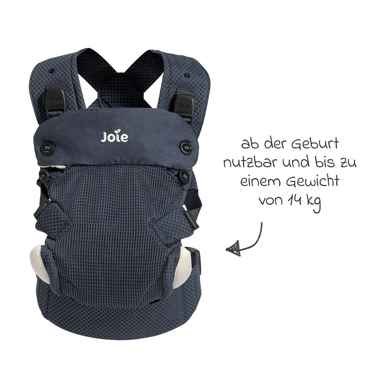 Joie Babytrage Savvy Lite Air - Indigo, Baby Kinder Bauchtrage für Neugeborene ab 3,5 -14 kg 3 Tragepositionen