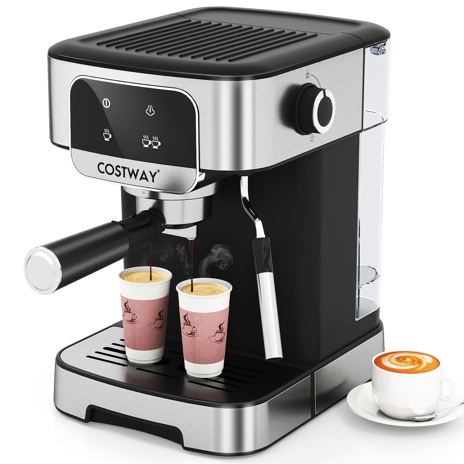 COSTWAY Espressomaschine, 20 Bar, mit Milchaufschäumer & 1,8L Tank, Touch