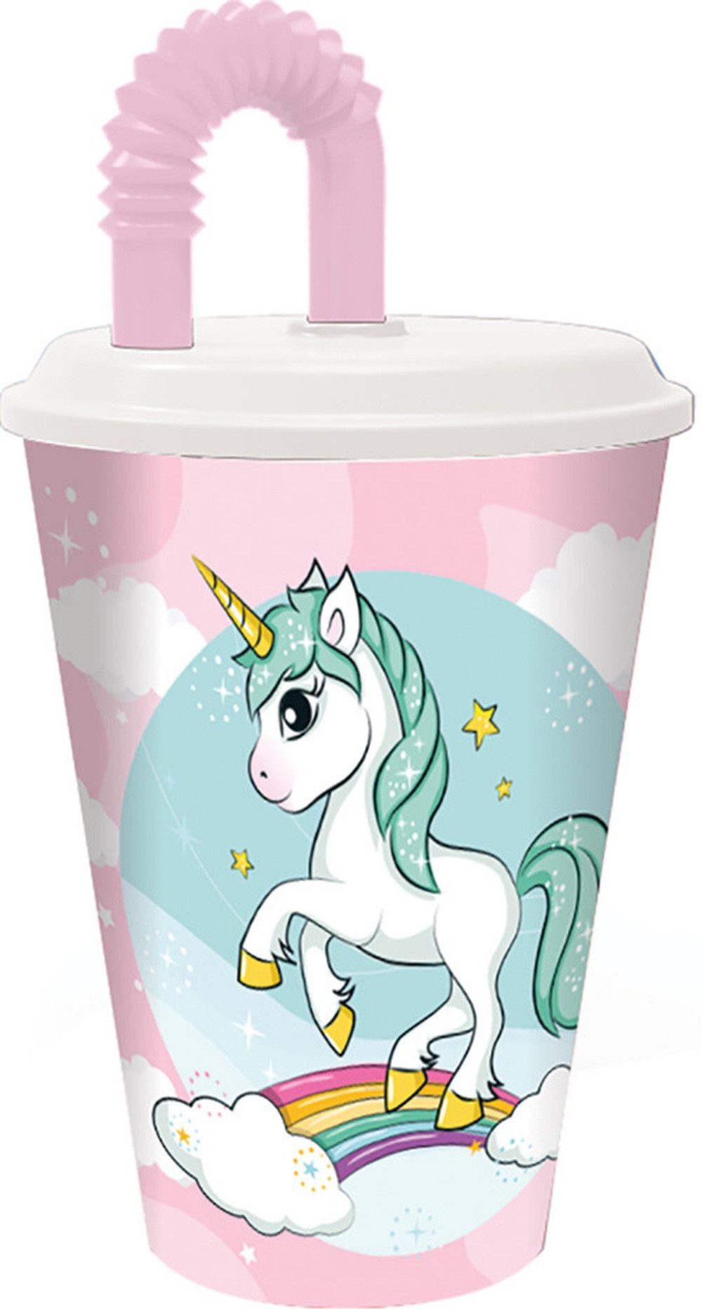 Trinkflasche Einhorn Range Becher mit Strohhalm, Kunststoff 430 ml