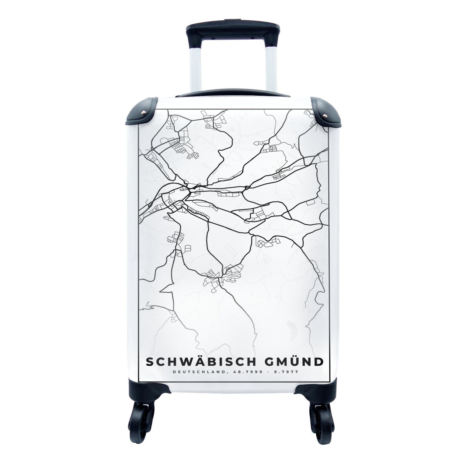 MuchoWow Handgepäckkoffer Schwäbisch Gmünd - Karte - Stadtplan, 4 Rollen, Reisetasche mit rollen, Handgepäck für Ferien, Trolley, Reisekoffer