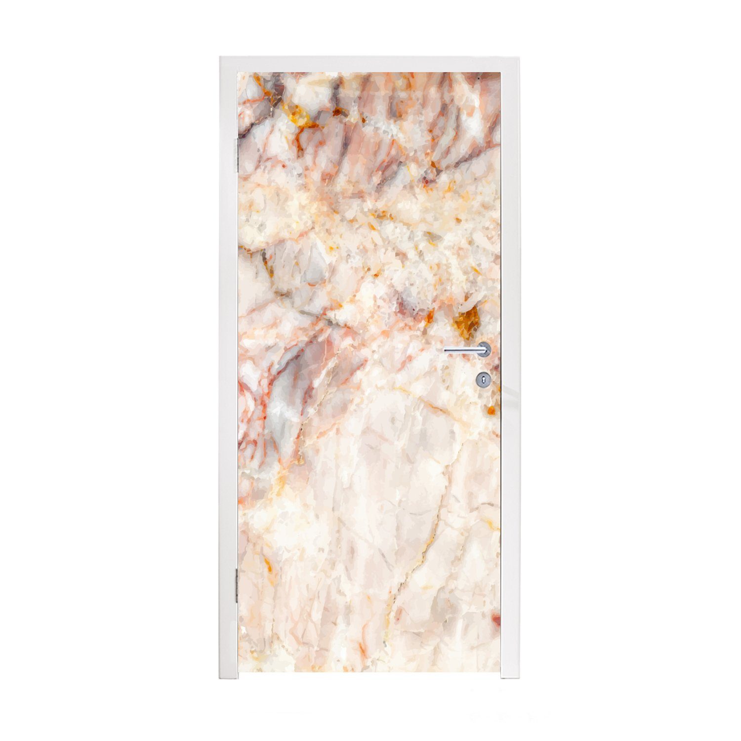 MuchoWow Türtapete Marmor - Orange - Braun, Matt, bedruckt, (1 St), Fototapete für Tür, Türaufkleber, 75x205 cm