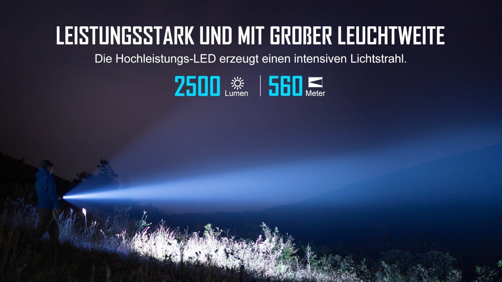 OLIGHT LED 3 Taschenlampe X Meter 560 taktische Taschenlampe, Warrior 2500 schwarz Leuchtweite Lumen
