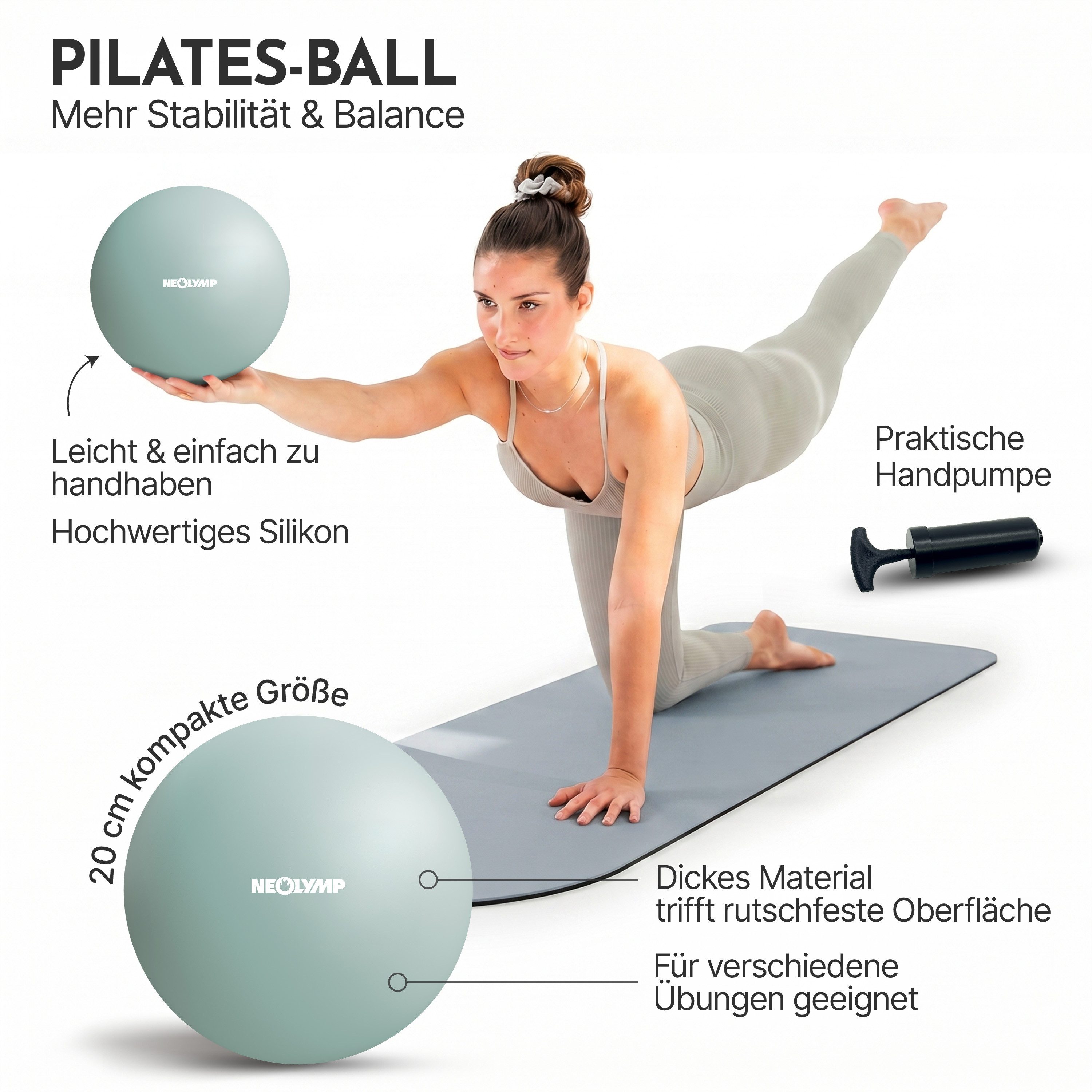 NEOLYMP Pilates-Ring Pilates Set für Zuhause – Pilates Ball, Pilates Ring & Gewichte (Pilates Essential Kit Damen & Anfänger - Home Pilates), Pilates Zubehör Set – inkl. Pilates Bänder, 1kg Hanteln & E-Book