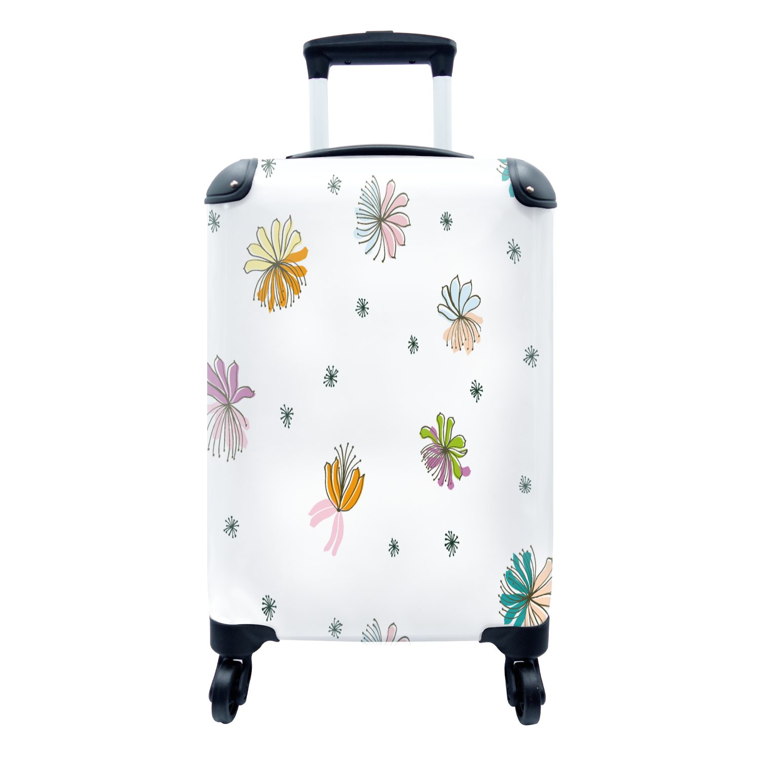 MuchoWow Handgepäckkoffer Blumen - Regenbogen - Flora - Pastell - Muster, 4 Rollen, Reisetasche mit rollen, Handgepäck für Ferien, Trolley, Reisekoffer