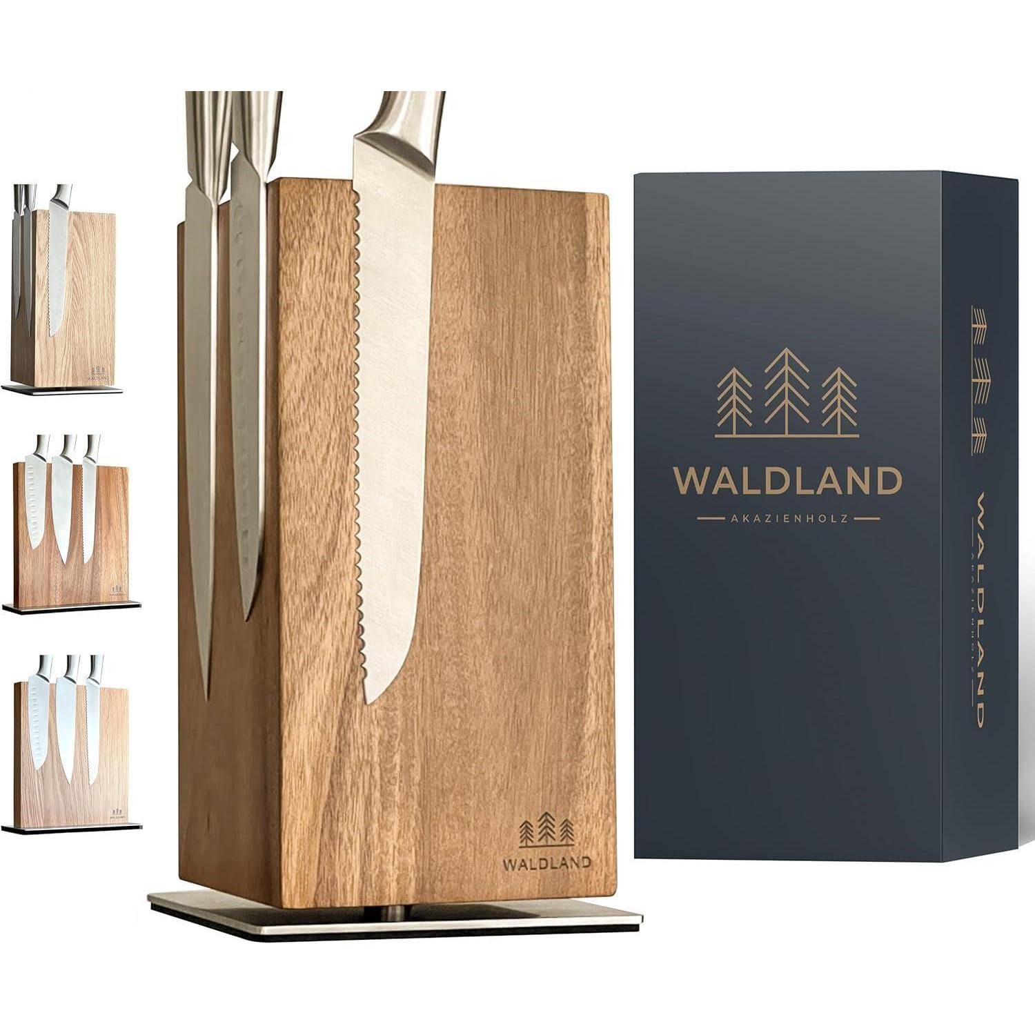WALDLAND Magnet-Messerblock Messerblock magnetisch 360° drehbar Akazienholz Messerhalter