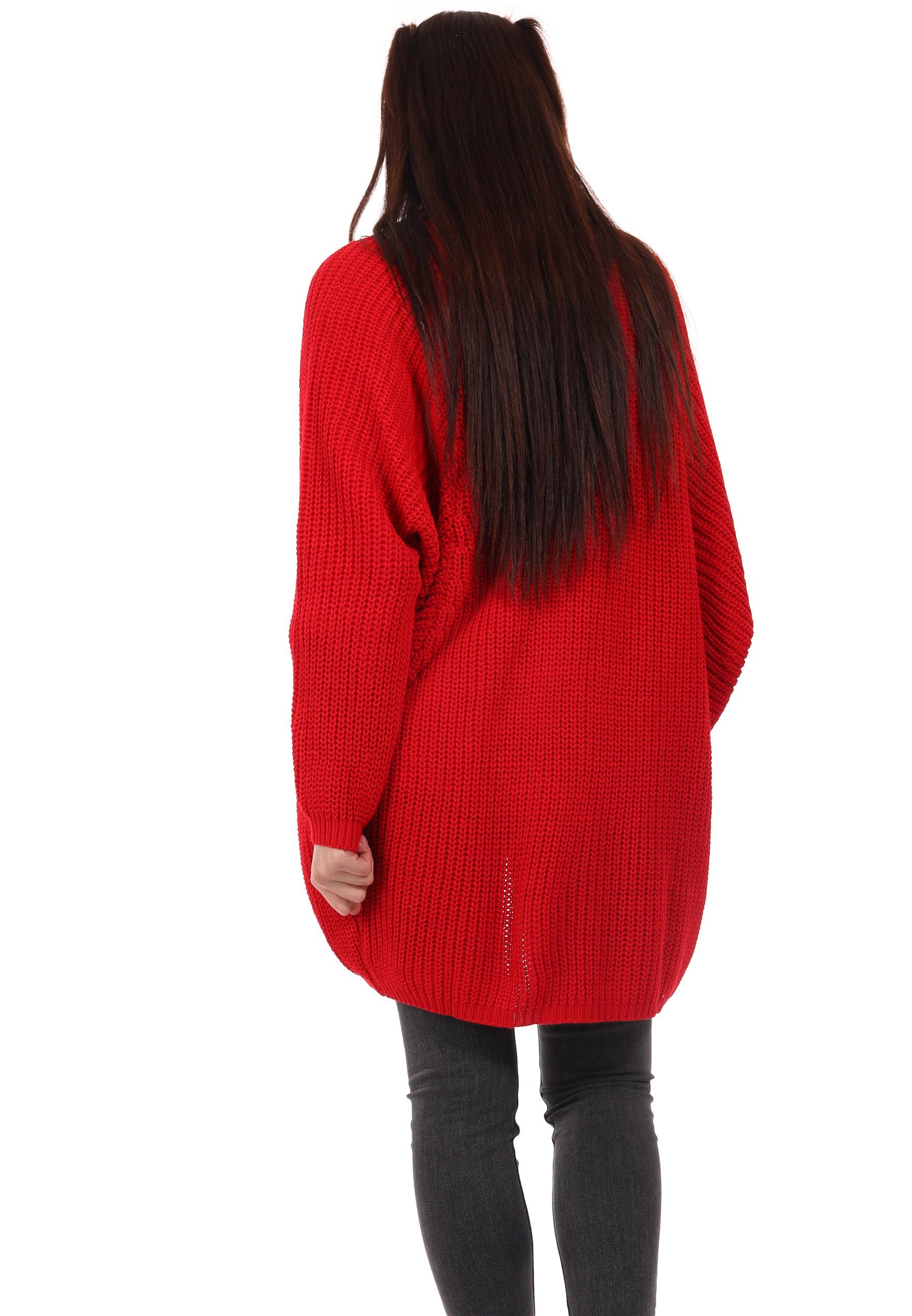 YC Basic-Form Ärmeln mit Fashion Style Cardigan (1-tlg) Oversize Cardigan Strickjacke & casual, Plus Size verschlusslos langen rot