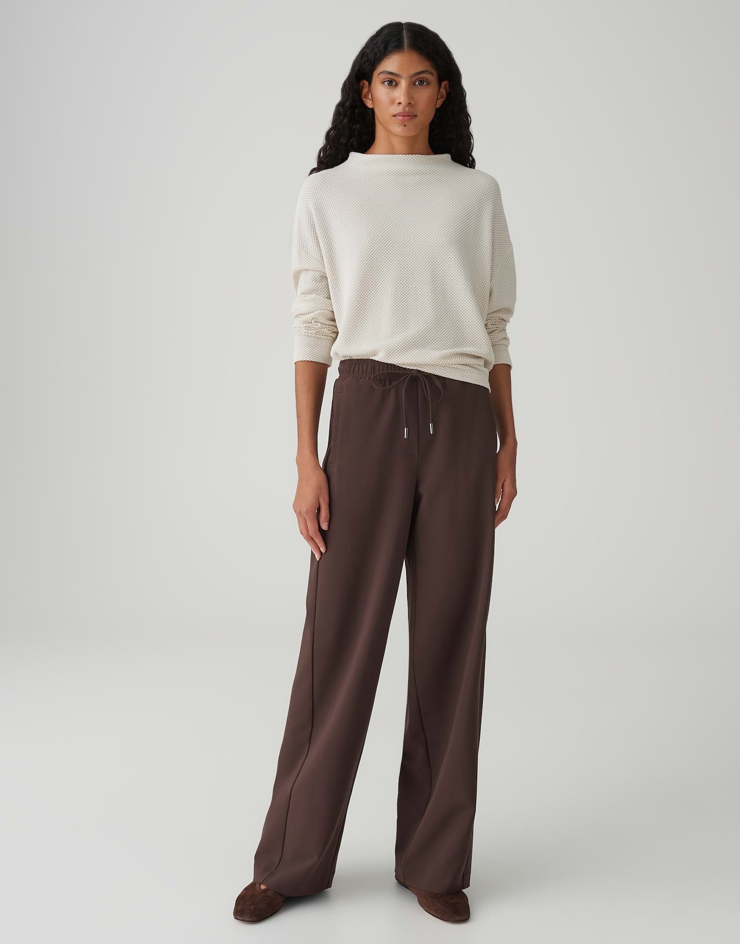 OPUS Longsleeve SERATA mit zweifarbiger Textur Lockere Passform, schmal zulaufender Schnitt, überschnittene Schulter